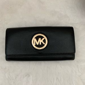 Michael Kors Black Fulton Leather & Gold Wallet
